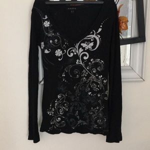 100% cotton sparkle v neck long sleeve T